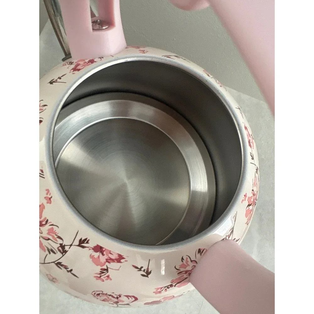 Fuelmate Stove Top Kettle Pink Floral Stainless Steel Whistling Tea Pot NEW